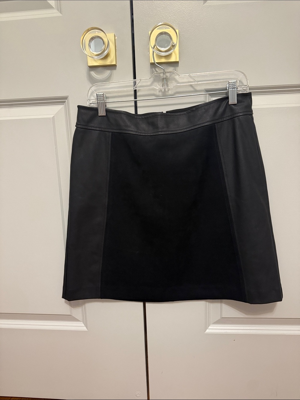 LOFT Black Faux Leather Panel Mini Skirt